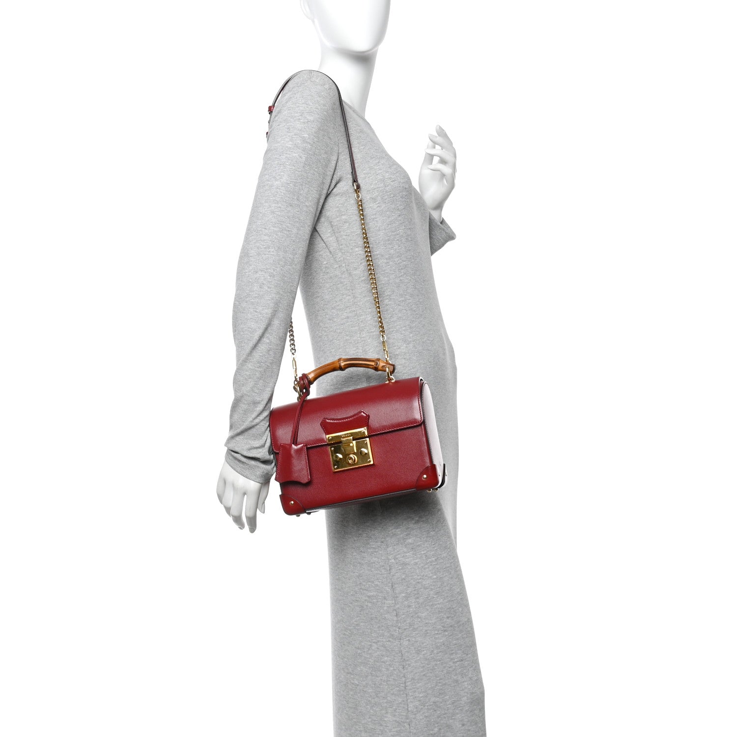 Gucci Azalea Calfskin Small Padlock Bamboo Shoulder Bag Romantic Cerise