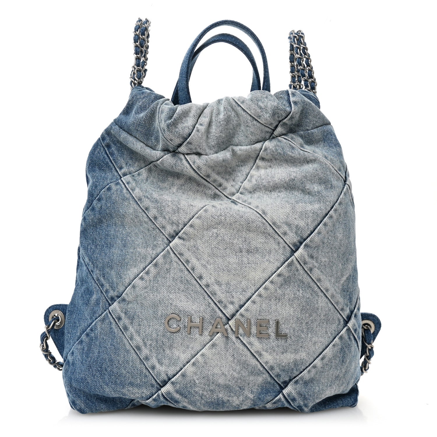 Chanel Denim Quilted Chanel 22 Backpack Blue