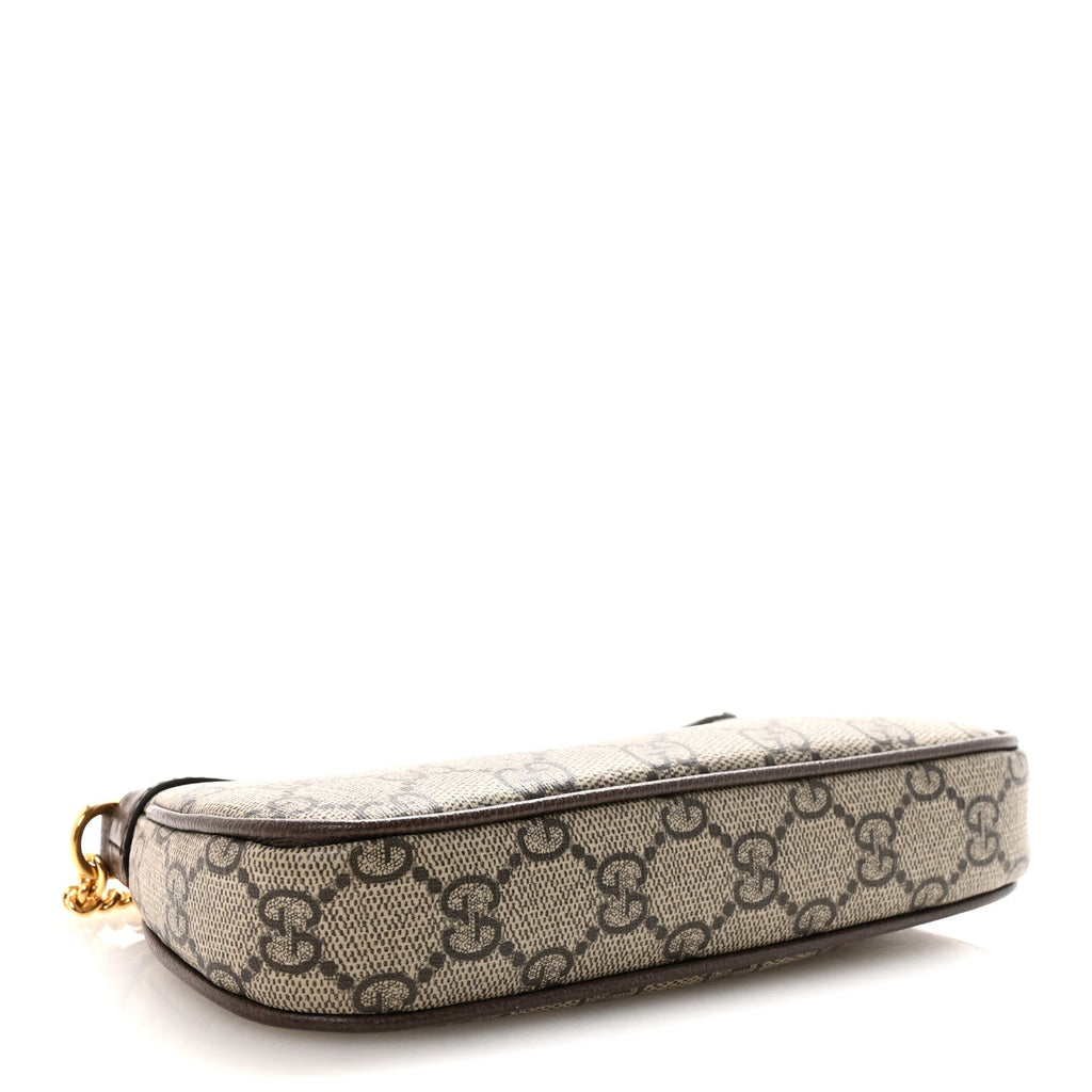 Gucci GG Supreme Monogram Textured Dollar Calfskin Mini Ophidia Chain Bag Beige Ebony