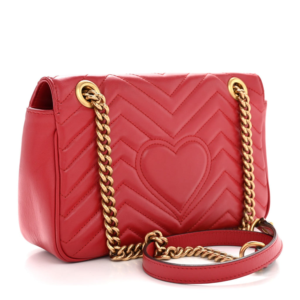 Gucci Calfskin Matelasse Small GG Marmont Shoulder Bag Hibiscus Red