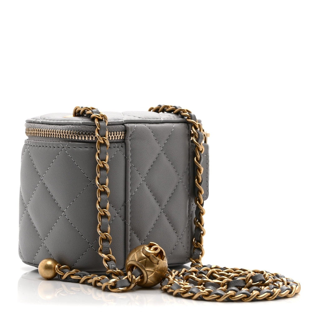 Chanel Lambskin Quilted Pearl Crush Mini Vanity Case With Chain Light Purple