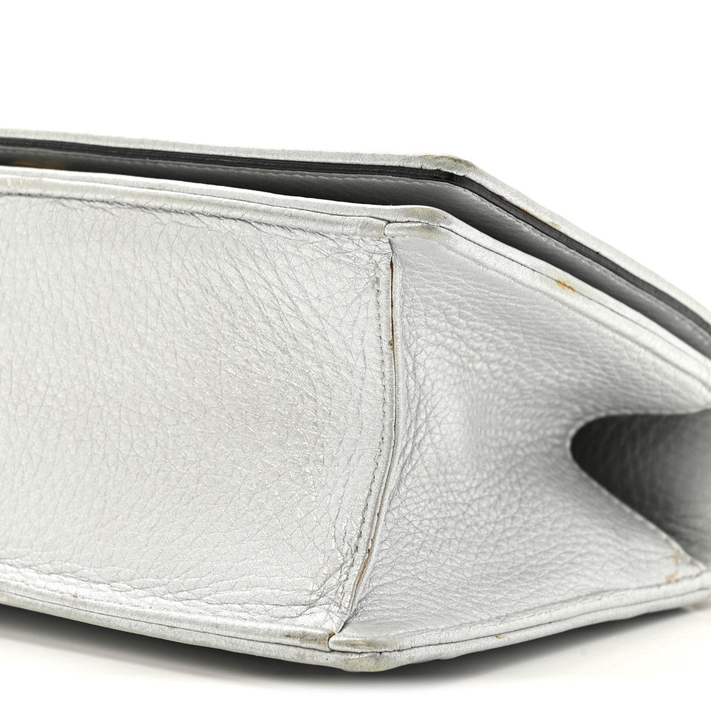 Christian Dior Metallic Grained Calfskin Diorama Wallet on Chain Pouch Silver