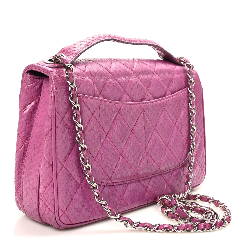 Chanel Elaphe Snakeskin Quilted Medium Easy Carry Flap Purple
