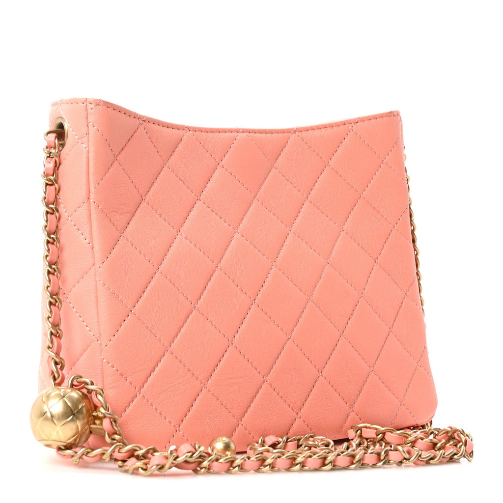 Chanel Lambskin Quilted Small Pearl Crush Hobo  Coral