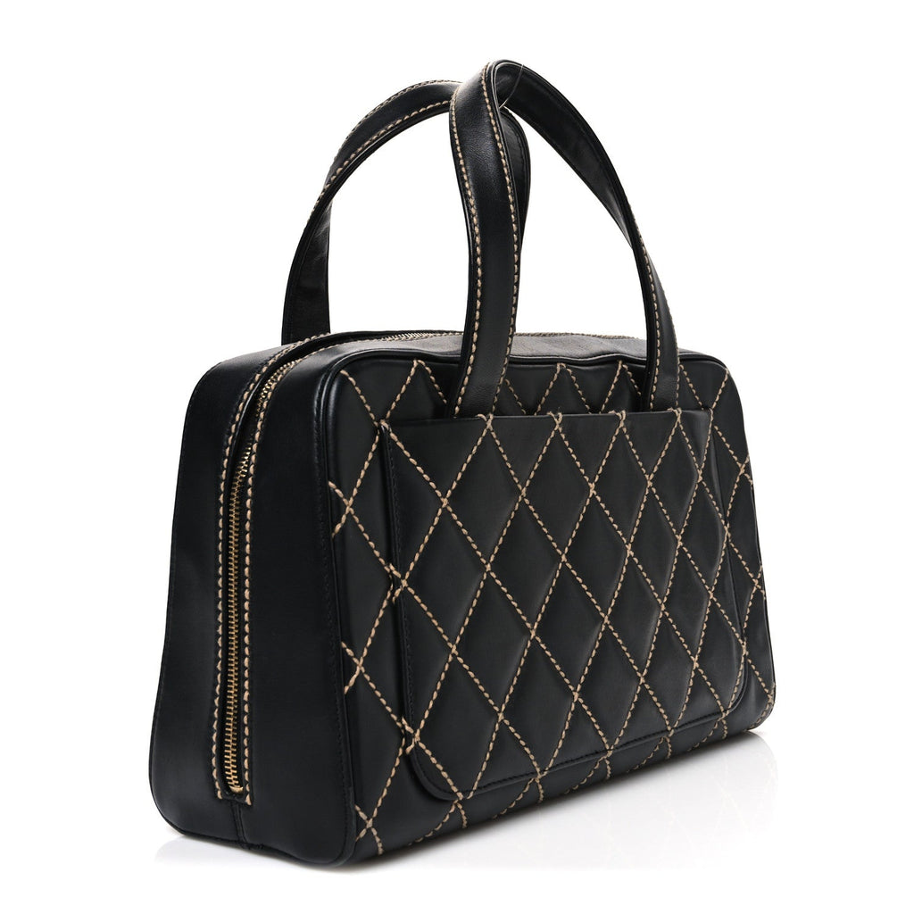 Chanel Calfskin Wild Stitch Top Handle Bag Black