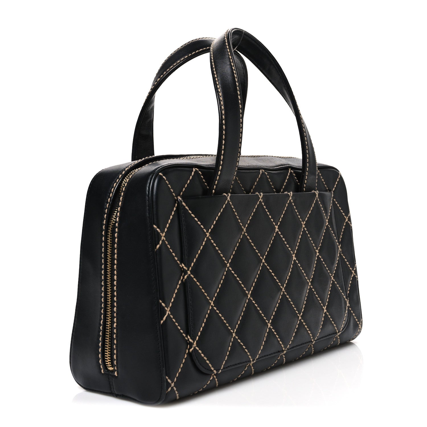 Chanel Calfskin Wild Stitch Top Handle Bag Black