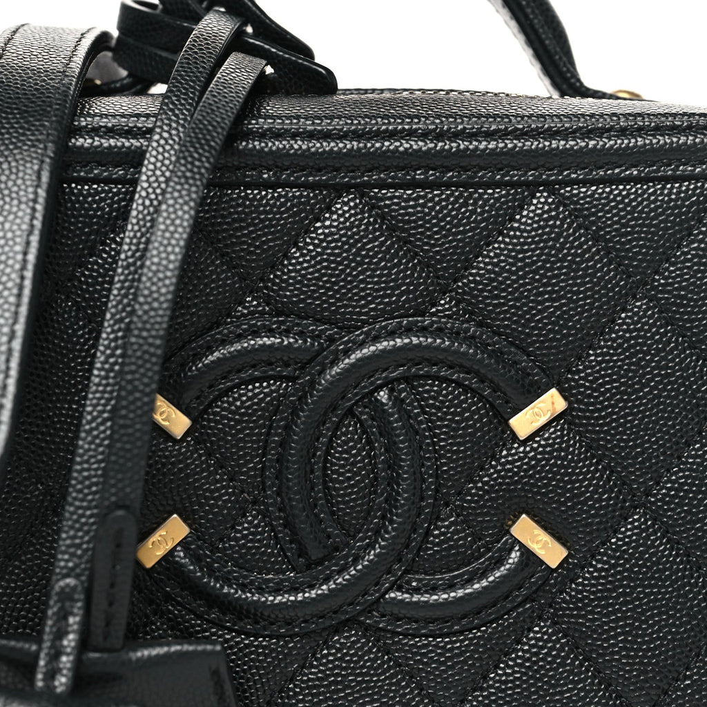Chanel Caviar Quilted Small CC Filigree Vanity Case Black