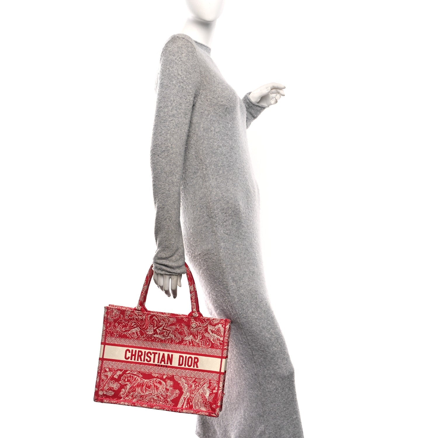 Christian Dior Canvas Embroidered Medium Dioriviera Toile De Jouy Book Tote Raspberry