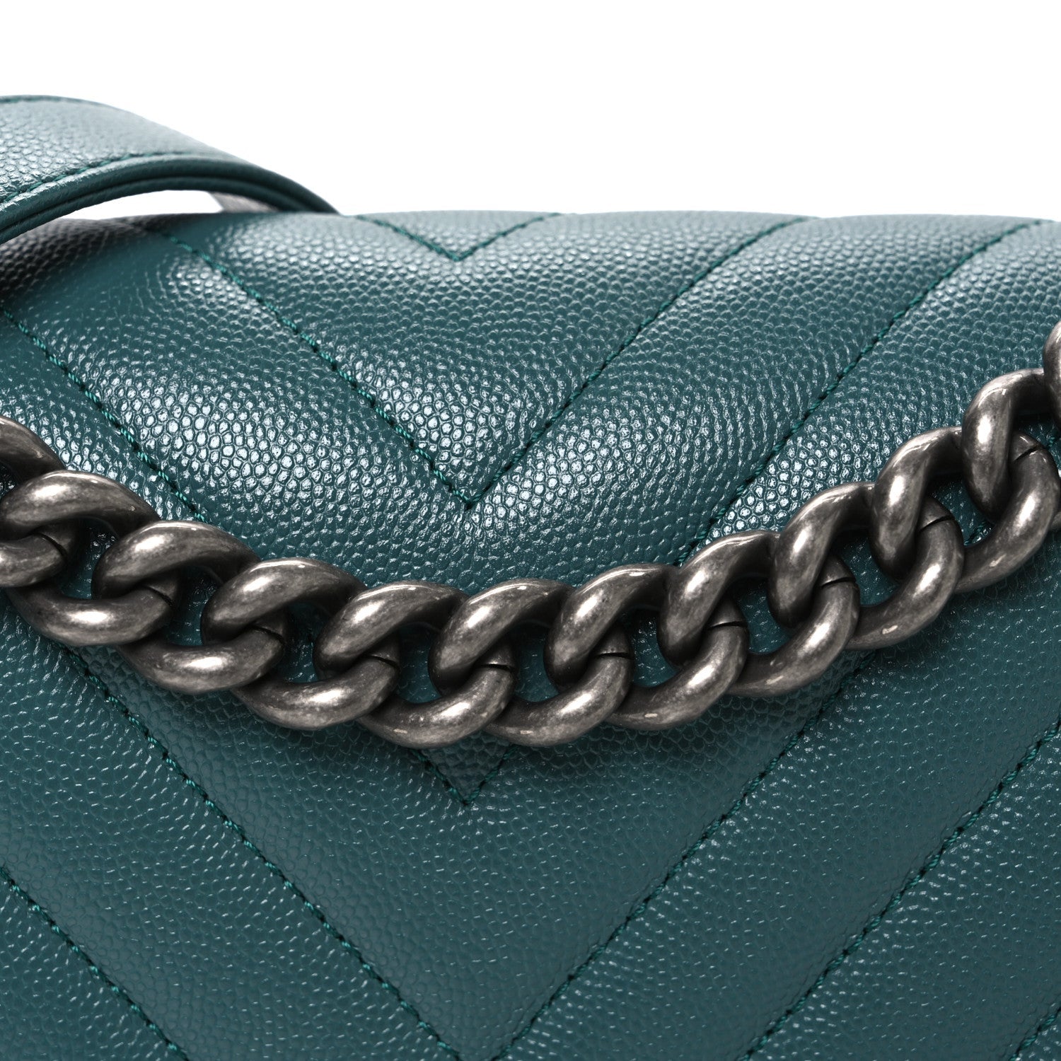 Chanel Caviar Chevron Quilted Medium Boy Flap Green