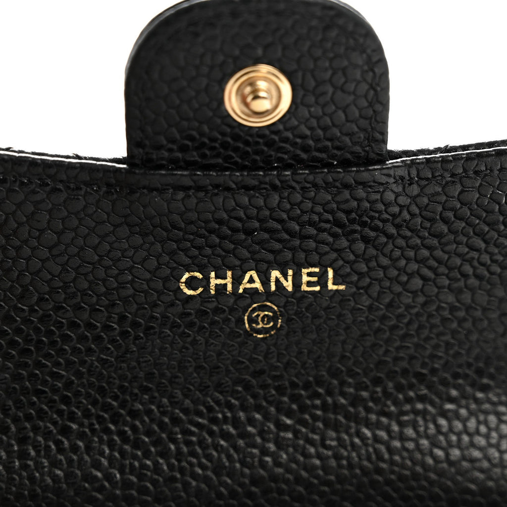 Caviar Quilted Flap Card Holder Wallet Black