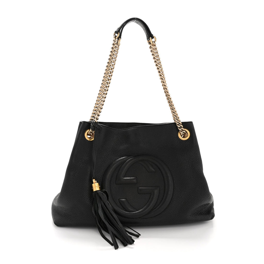 Gucci Pebbled Calfskin Medium Soho Chain Shoulder Bag Black