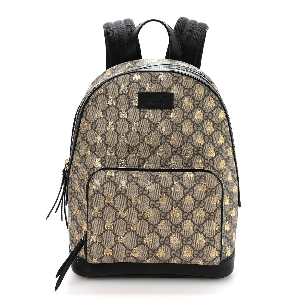 Gucci GG Supreme Monogram Bees Print Small Day Backpack Beige Oro Black