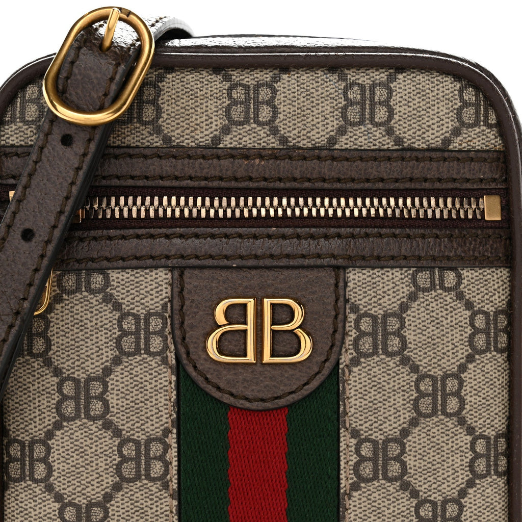 Gucci X BALENCIAGA BB Supreme Monogram Web Mini Ophidia Messenger Beige New Acero
