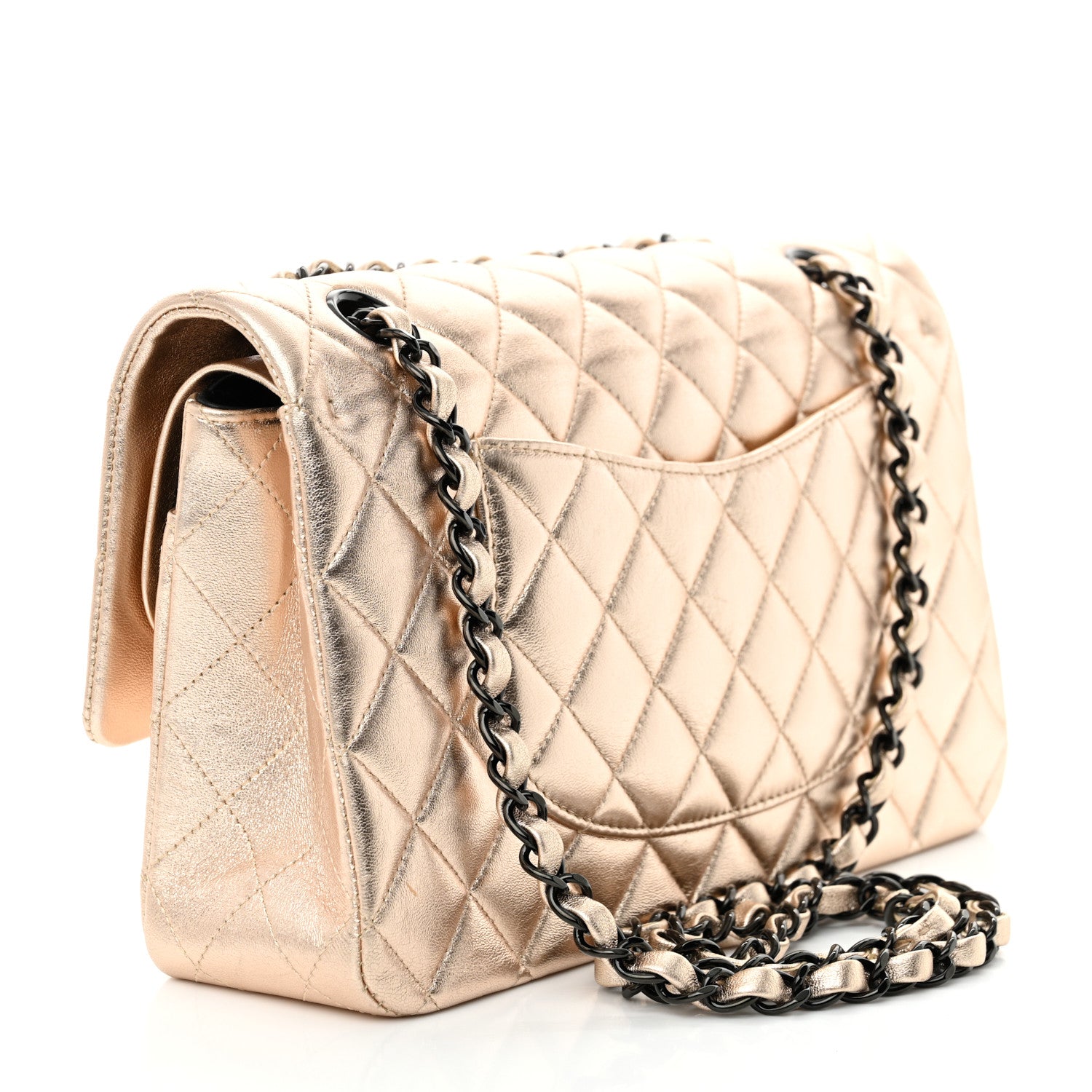 Chanel Metallic Lambskin Quilted Medium Double Flap Gold Black