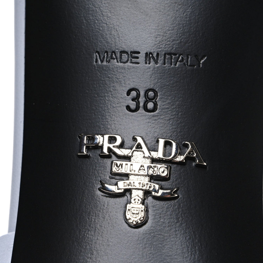 Prada Nappa Metal Triangle Logo Quilted Block Heel Slide Sandals 38 Flordaliso