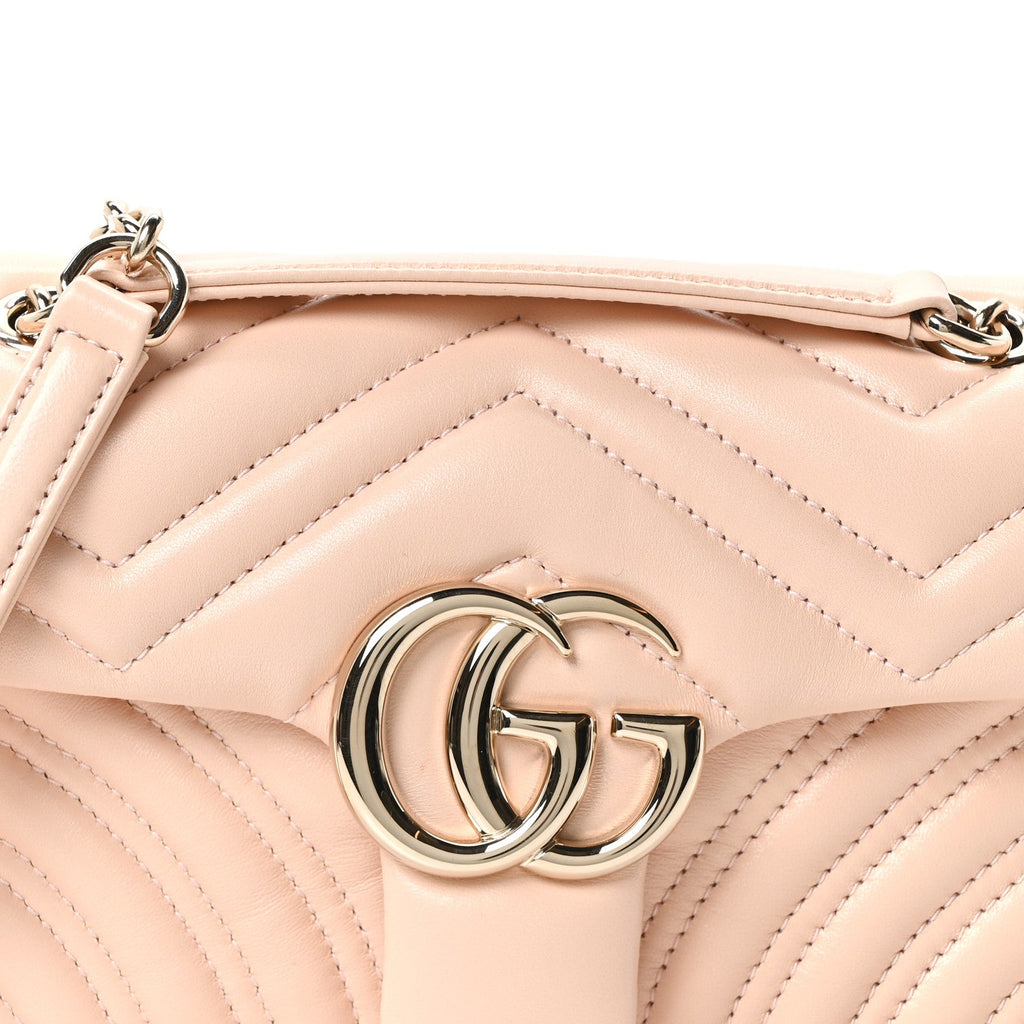 Gucci Lambskin Matelasse Small GG Marmont Shoulder Bag Millenial Pink