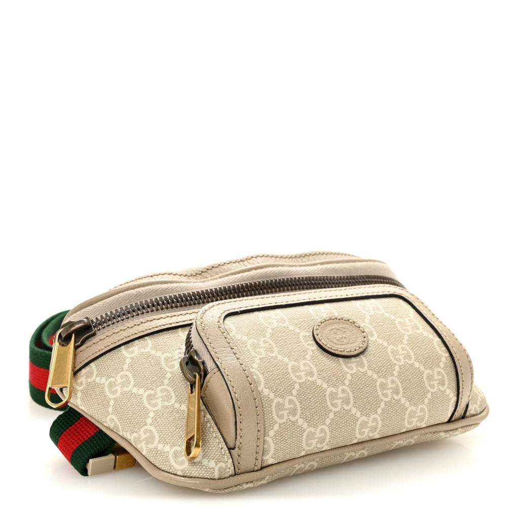Gucci GG Supreme Monogram Textured Calfskin Web Retro Interlocking G Belt Bag Beige Mystic White Oatmeal