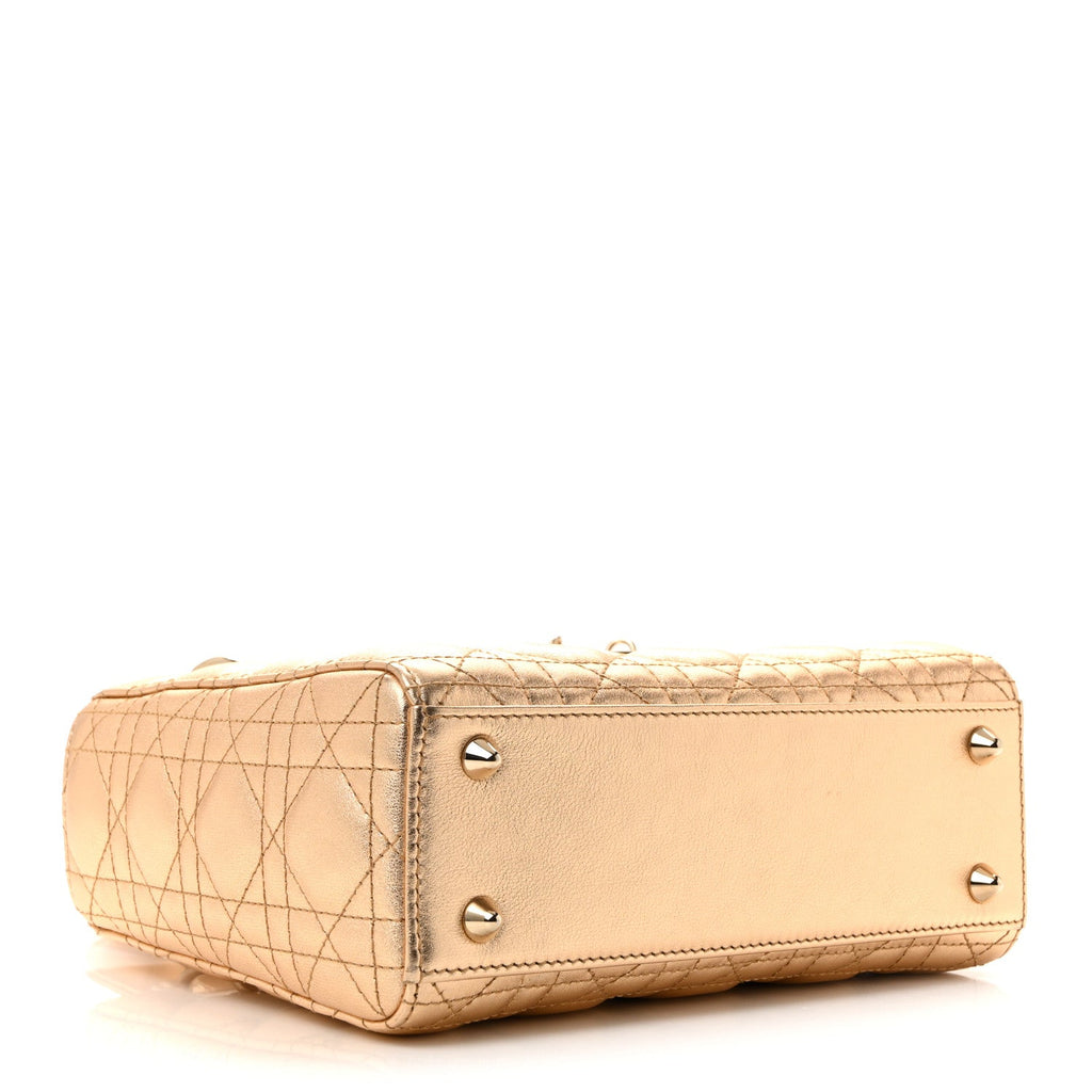 Christian Dior Metallic Lambskin Cannage Small My ABCDior Lady Dior Rose Gold