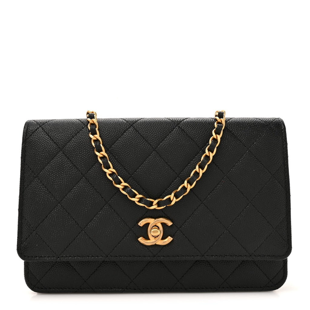 Chanel Caviar Quilted CC Turnlock Charm Wallet On Chain WOC Black