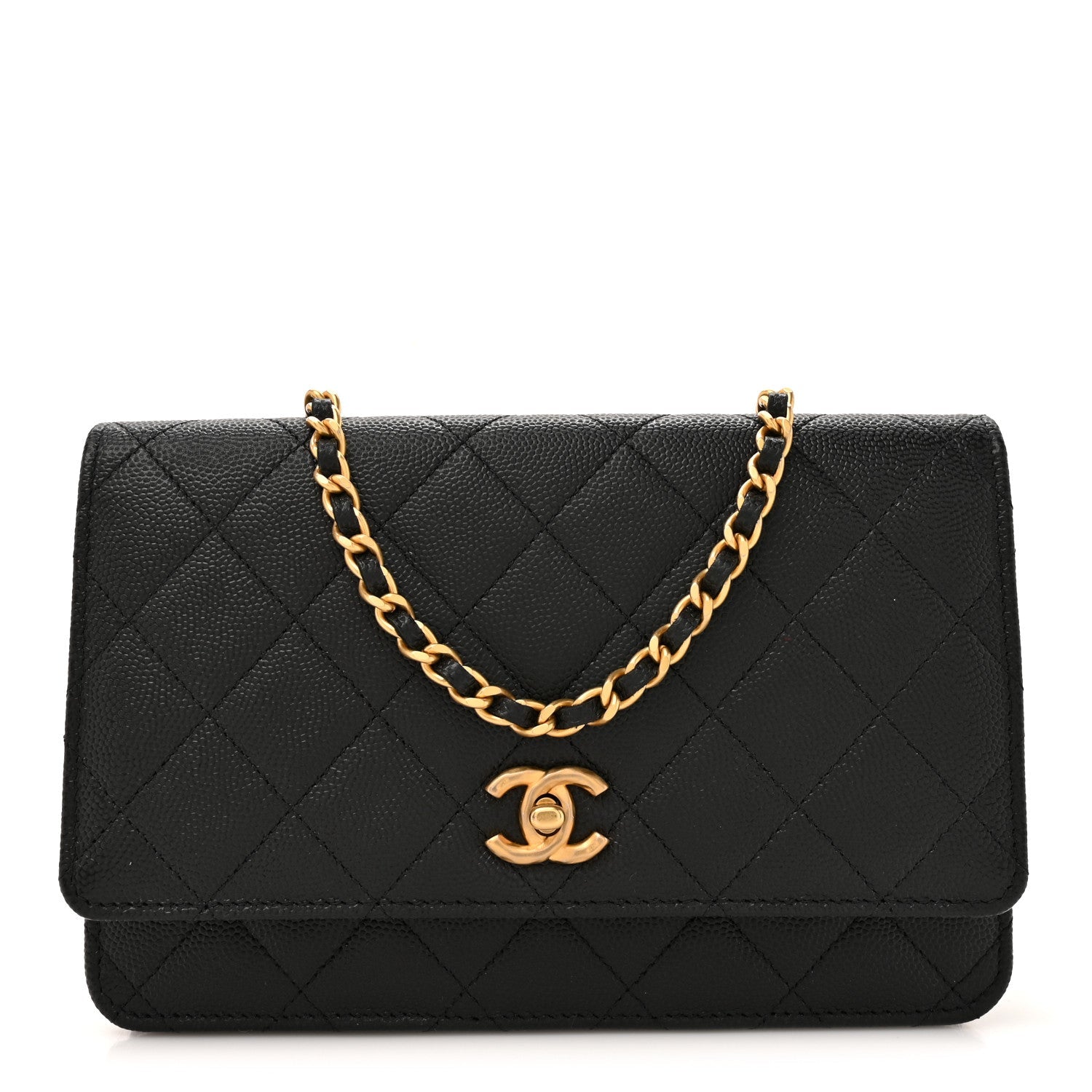 Chanel Caviar Quilted CC Turnlock Charm Wallet On Chain WOC Black