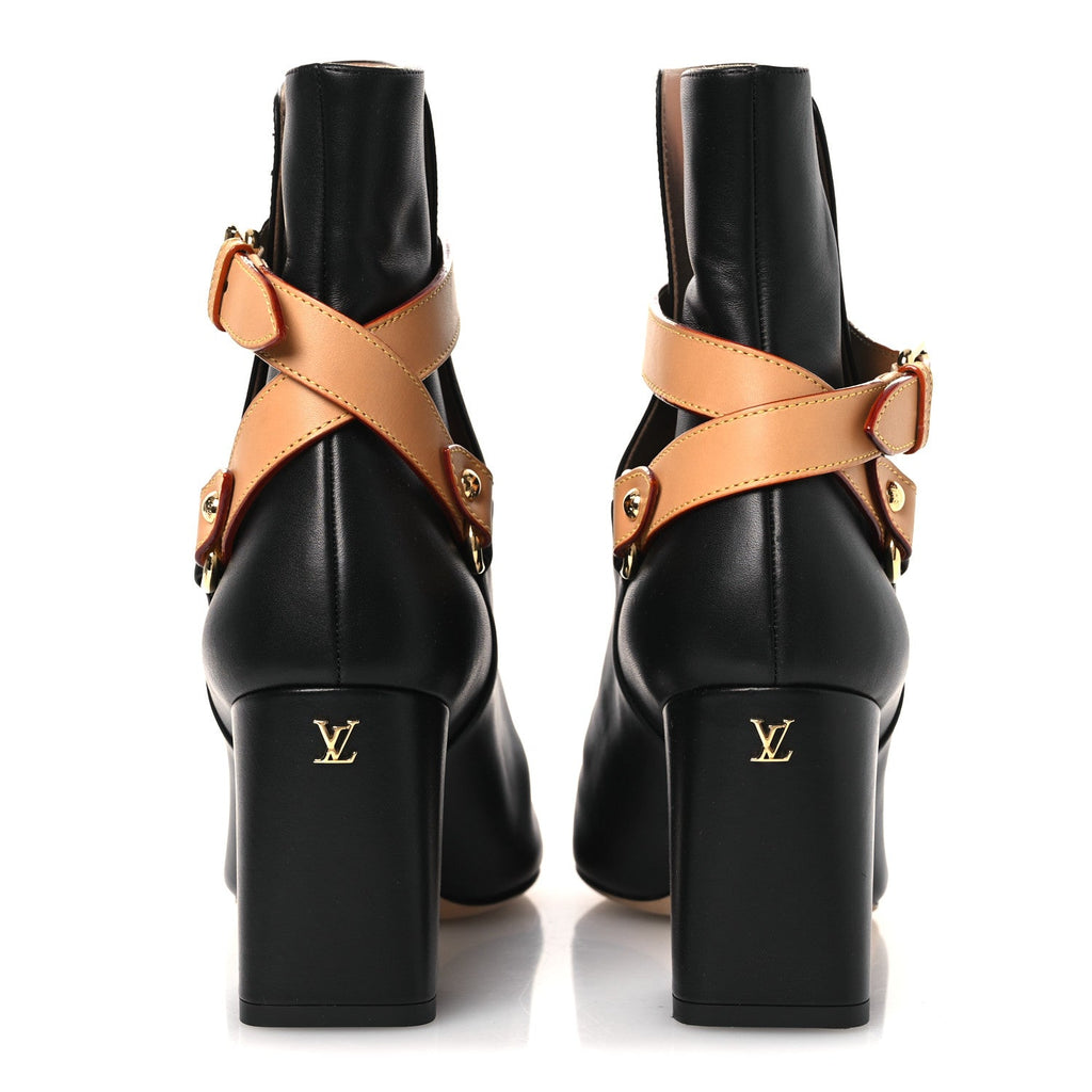 Louis Vuitton Calfskin Belted Parisienne Ankle Boots 40 Black