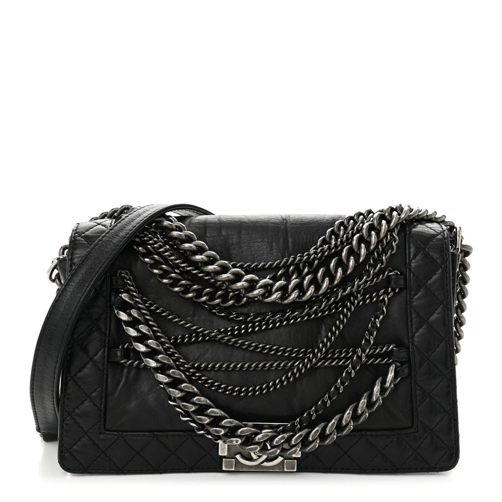 Chanel Calfskin Enchained New Medium Boy Flap Black
