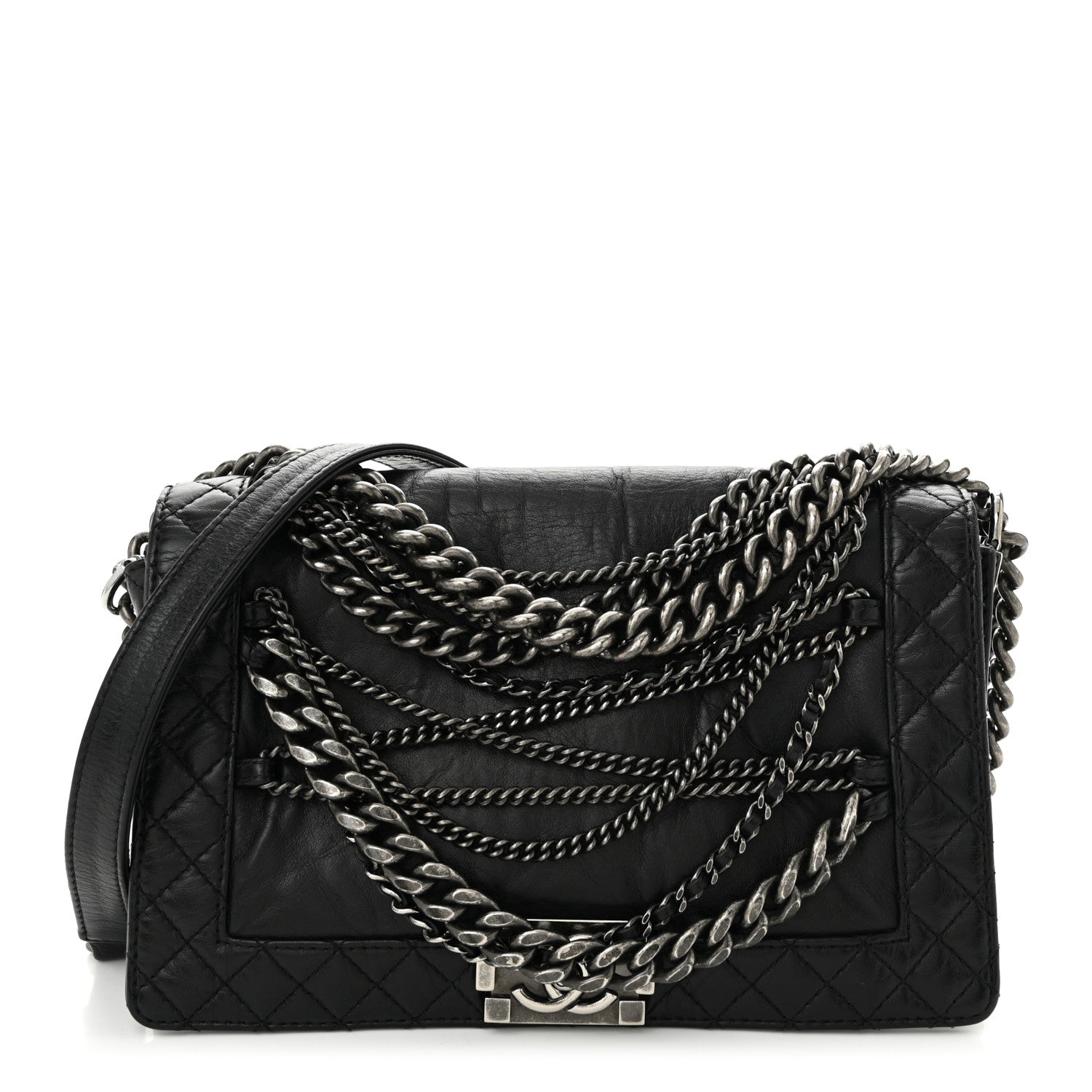 Chanel Calfskin Enchained New Medium Boy Flap Black