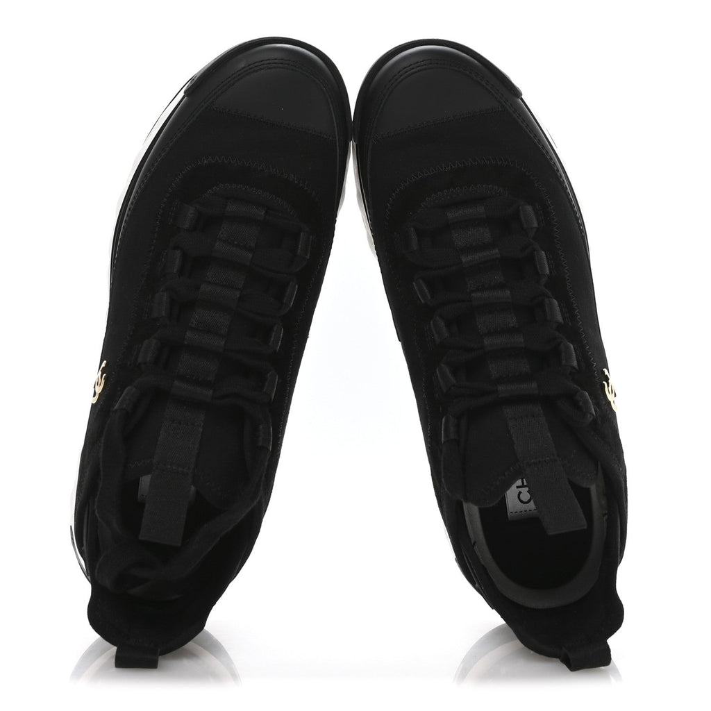 Chanel Velvet Calfskin Mixed Fibers CC Sneakers 37.5 Black