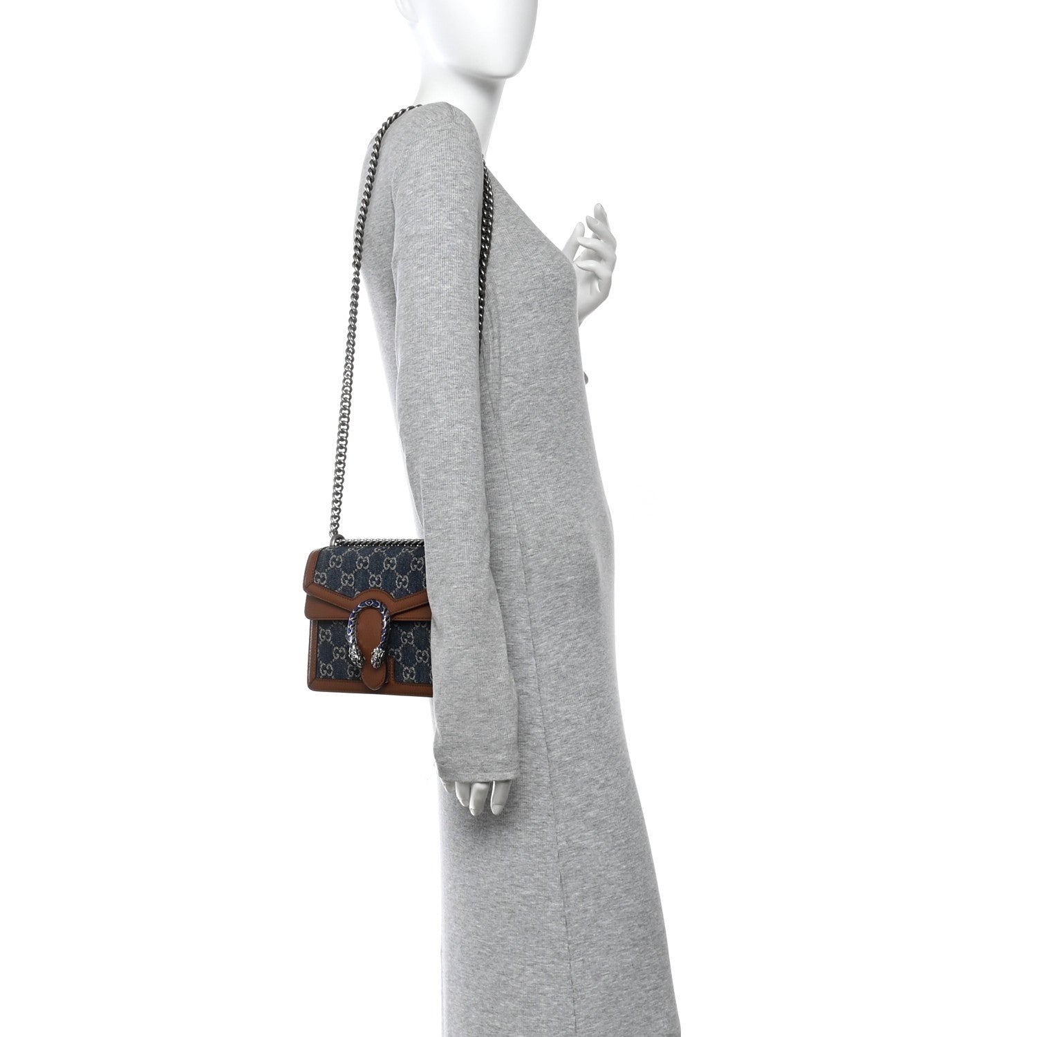 Gucci New Denim GG Monogram Dollar Calfskin Enamel Mini Dionysus Shoulder Bag Blue Tea Cuir Epilog Electric Blue