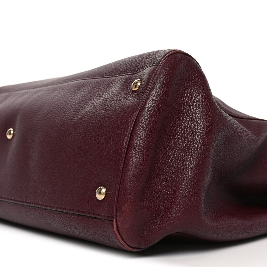 Gucci Pebbled Calfskin Large Bamboo Shopper Tote Burgundy