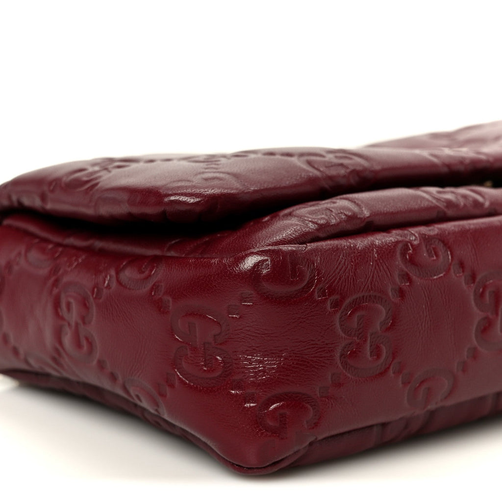 Gucci Lambskin Embossed Mini GG Milano Top Handle Shoulder Bag Rosso Ancora