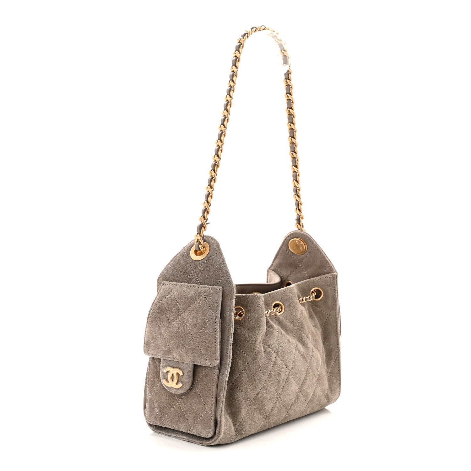 Chanel Suede Quilted Mini Chanel 25 Handbag Dark Grey