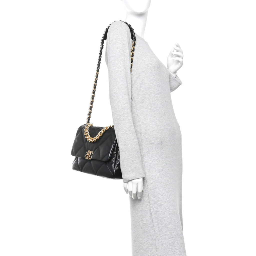Chanel Lambskin Quilted Large Chanel 19 Flap Black