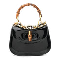 Gucci Patent Crystal Mini Bamboo 1947 Top Handle Chain Bag Black
