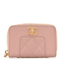 Chanel Sheepskin Quilted Vintage Mademoiselle Zip Coin Purse Pink