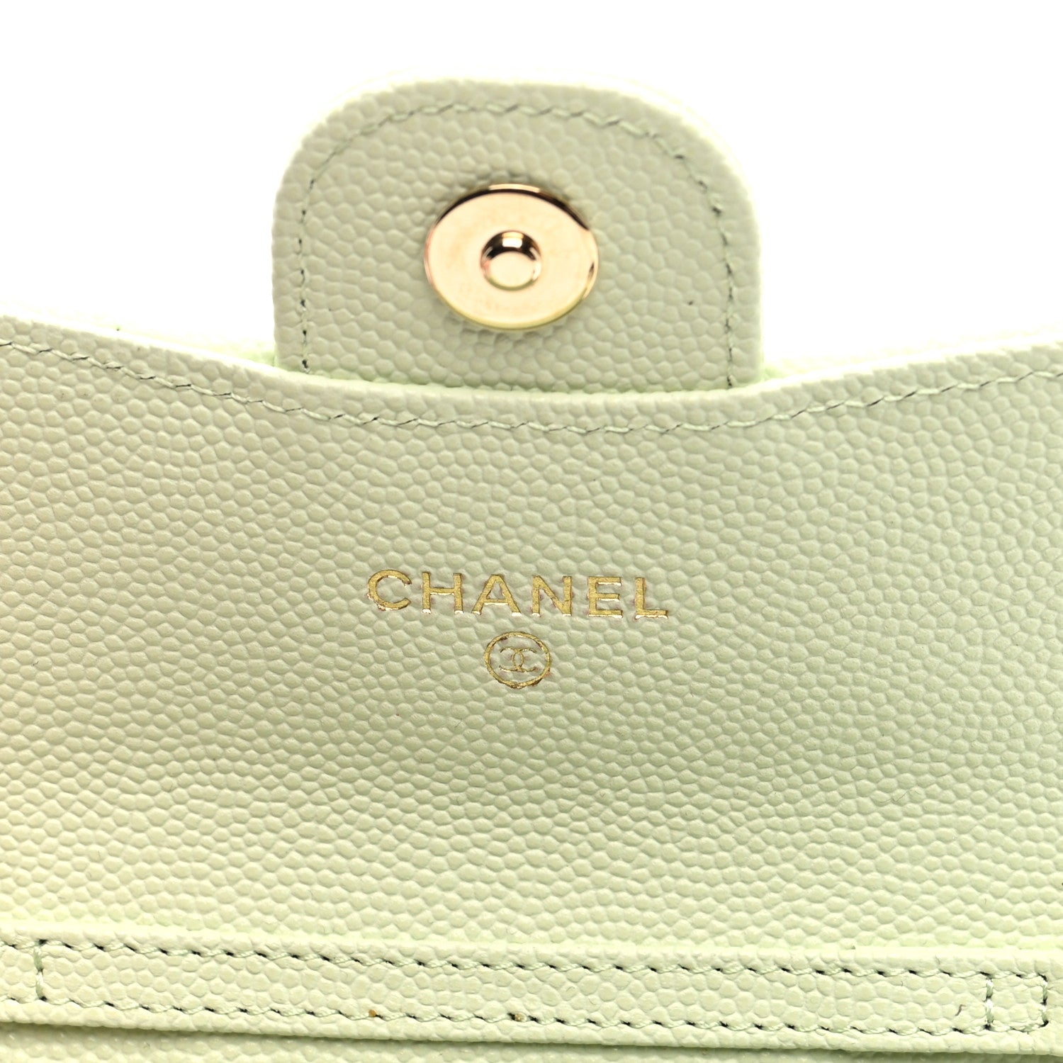 Chanel Caviar Quilted Flap Card Holder On Chain Light Green