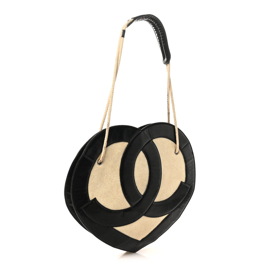 Chanel Patent Terry Cloth CC Heart Shoulder Bag Black