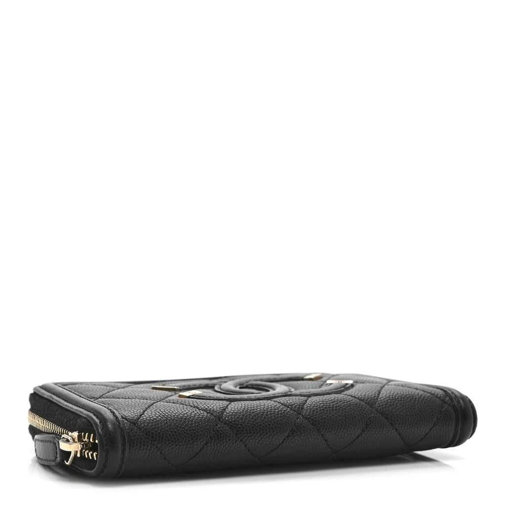 Caviar Quilted Medium Filigree Zip Around Wallet Black