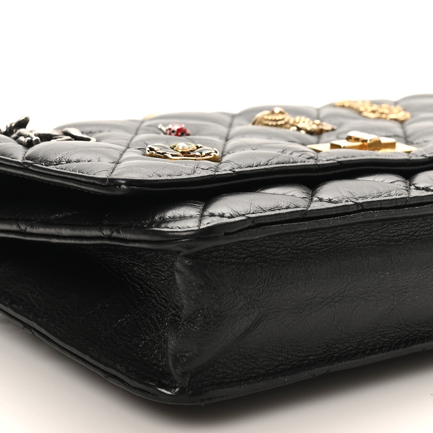Chanel Aged Calfskin Lucky Charms 2.55 Reissue Wallet on Chain WOC Black