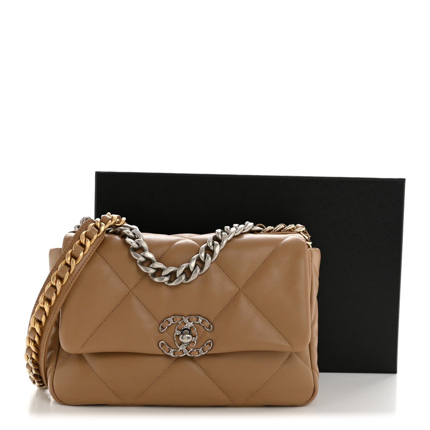 Chanel Lambskin Quilted Medium Chanel 19 Flap Beige