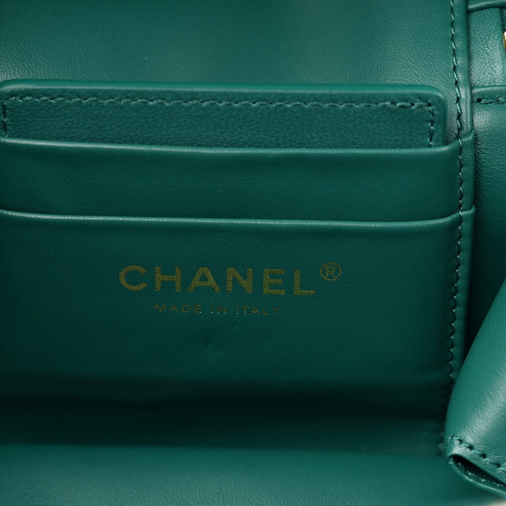 Chanel Shearling Lambskin Quilted Small Vanity Case Green