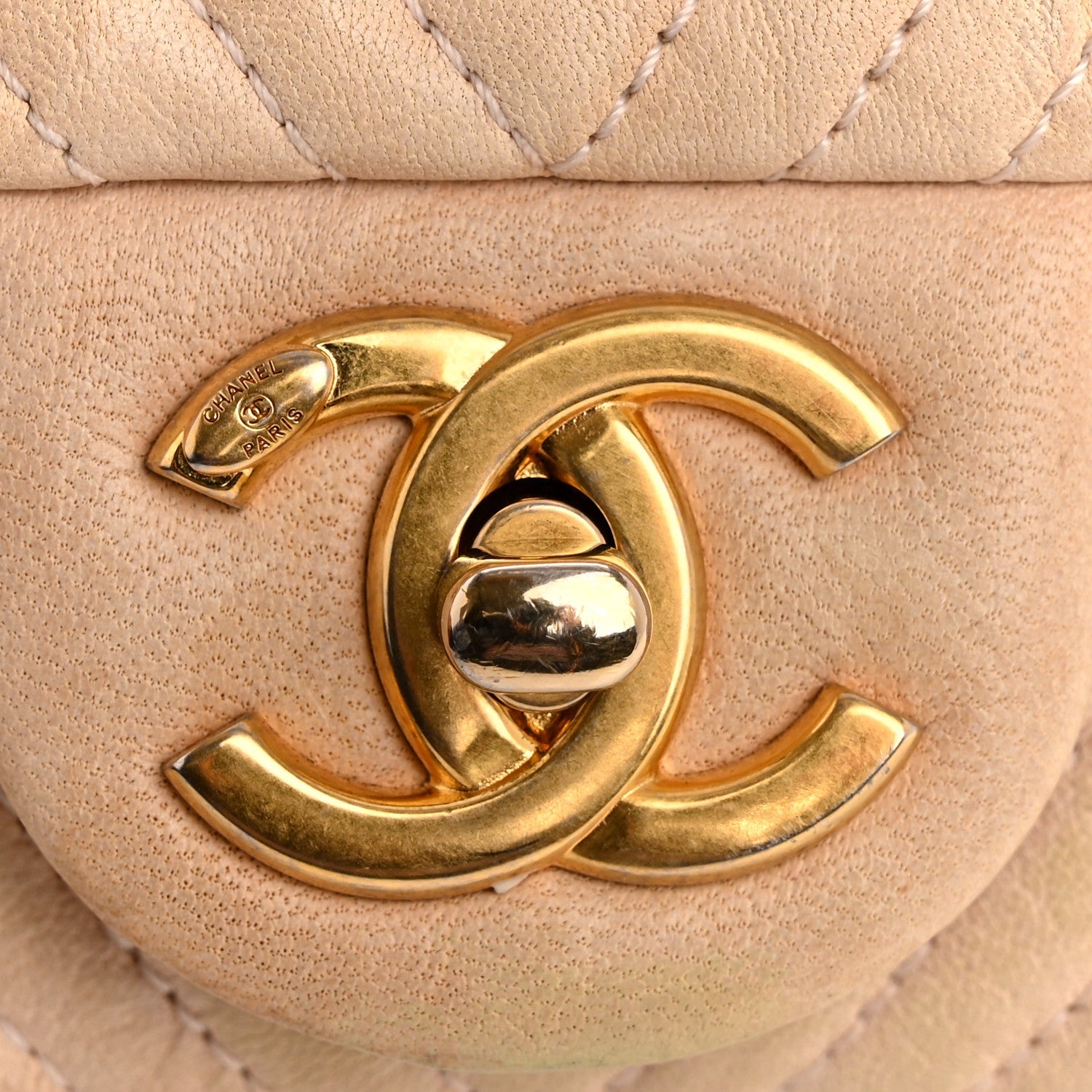 Chanel Calfskin Chevron Small Surpique Flap Beige
