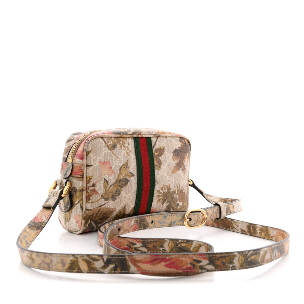 Gucci GG Supreme Monogram Water Flora Web Mini Ophidia Shoulder Bag Beige White Multicolor