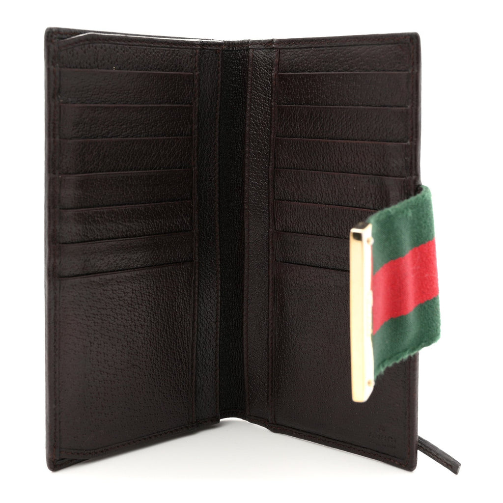 Gucci Monogram Calfskin Ladies Web Continental Wallet Beige Ebony Cocoa