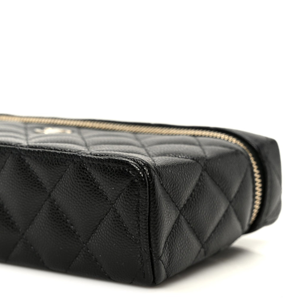 Chanel Caviar Quilted Top Handle Slim Vanity With Chain Black
