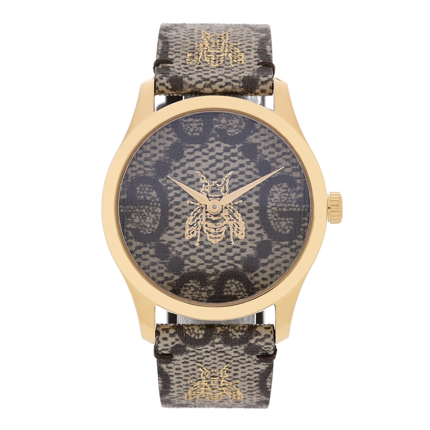 Gucci Stainless Steel Canvas 38mm G-Timeless GG Supreme Bee Quartz Watch Brown