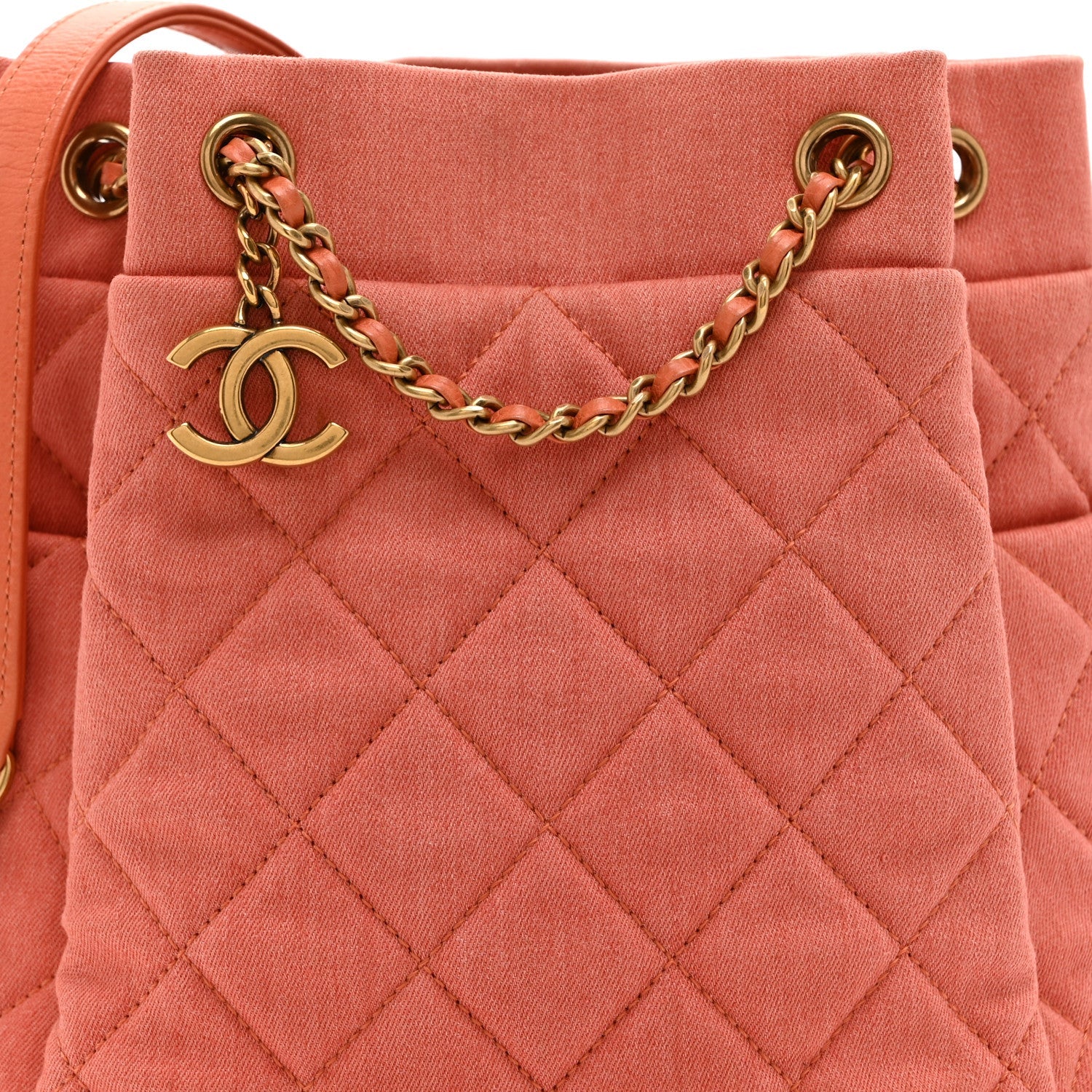 Chanel Washed Denim Quilted Small Urban Spirit Drawstring Bag Orange