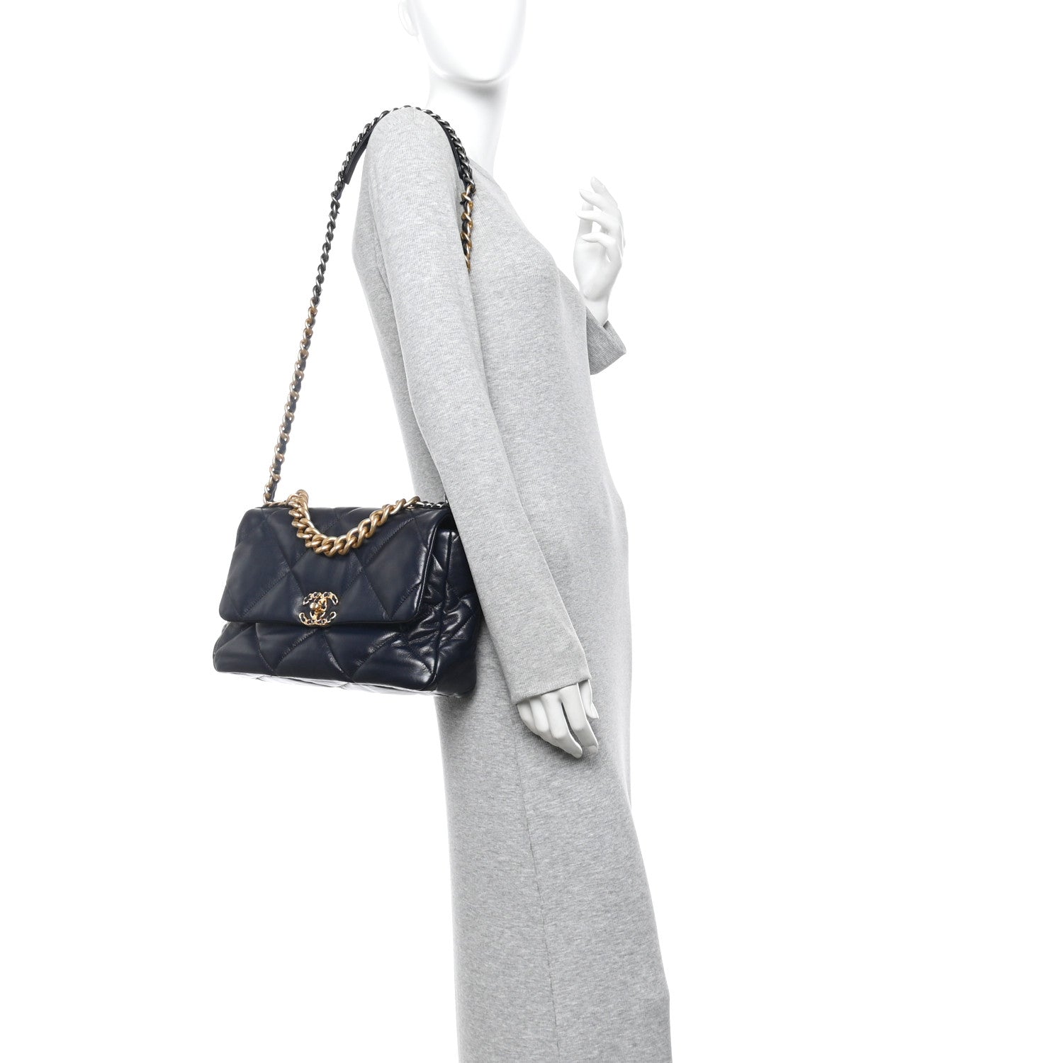 Chanel Goatskin Quilted Large Chanel 19 Flap Navy Blue