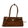 Prada Suede Triangle Medium Bonnie Shoulder Bag Cacao