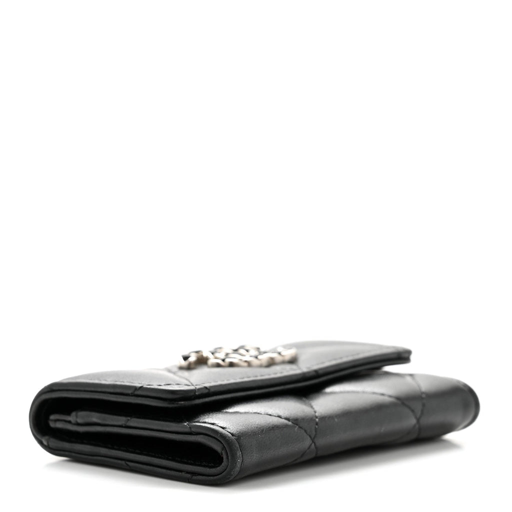 Lambskin Quilted Chanel 19 Flap Card Holder Black